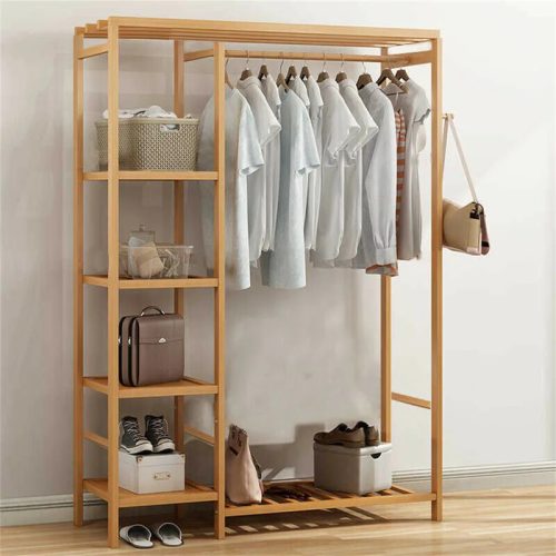 ESHIR - Wooden Cloth Hanging Rack with shelves