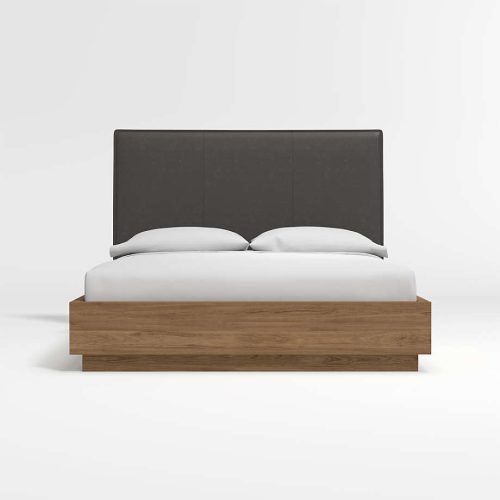 ALPEREN - Grey & Light Oak Queen-Size Bed