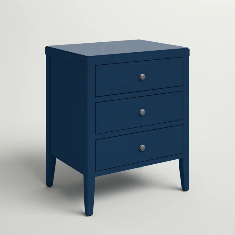 BERYL - Blue Three Drawer Storage Bedside Table