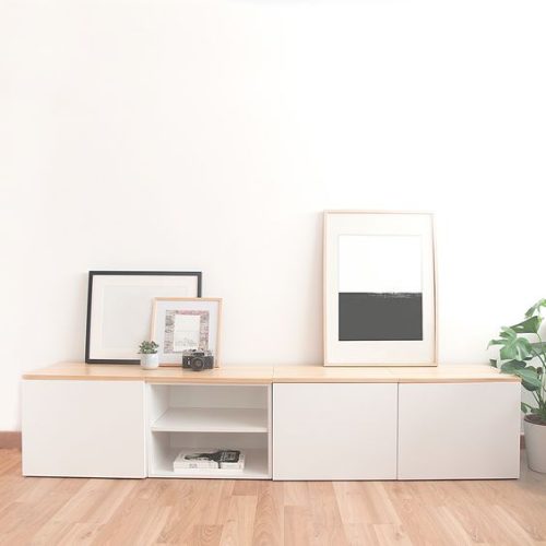 CAPCHINO - Oak Brown and White Storage Display TV Stand