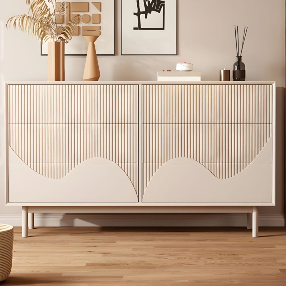 GULEY - Modern Off White Carved Chest of Drawer