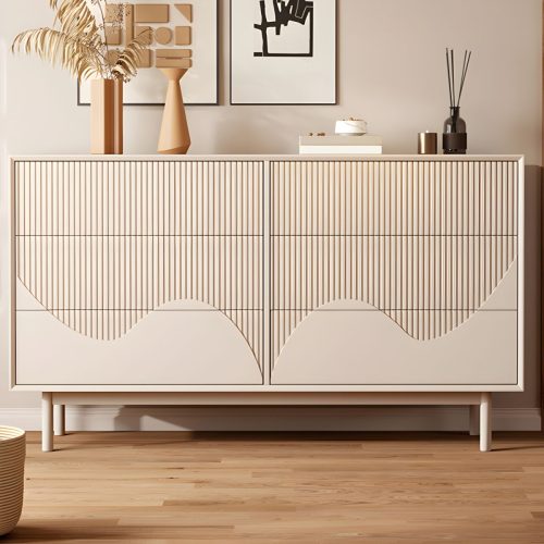 GULEY - Modern Off White Carved Chest of Drawer