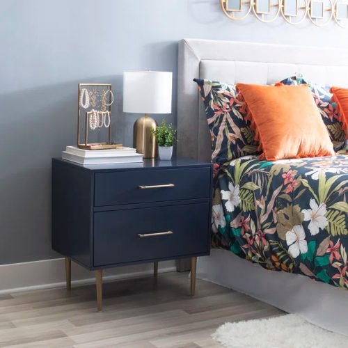 SAPPHIRE - Dual Drawer Blue & Golden Bedside Table