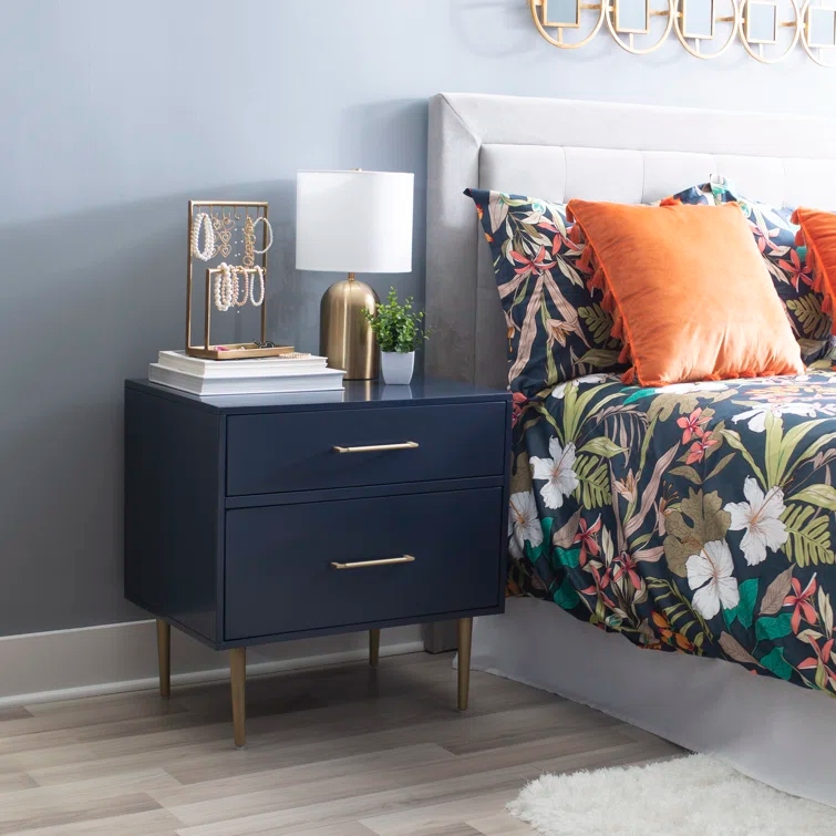 SAPPHIRE - Dual Drawer Blue & Golden Bedside Table