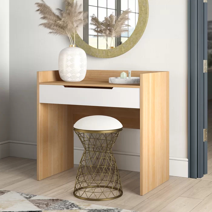 BENISH - Oak Brown & White Single Drawer Vanity Table