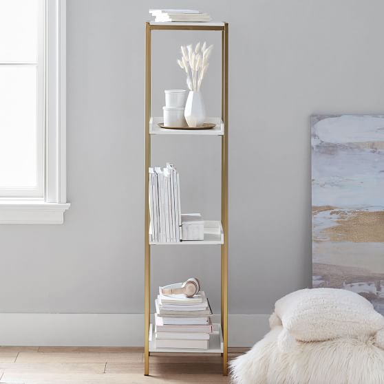 ORO - Golden Metal Frame with white Shelves Bookcase