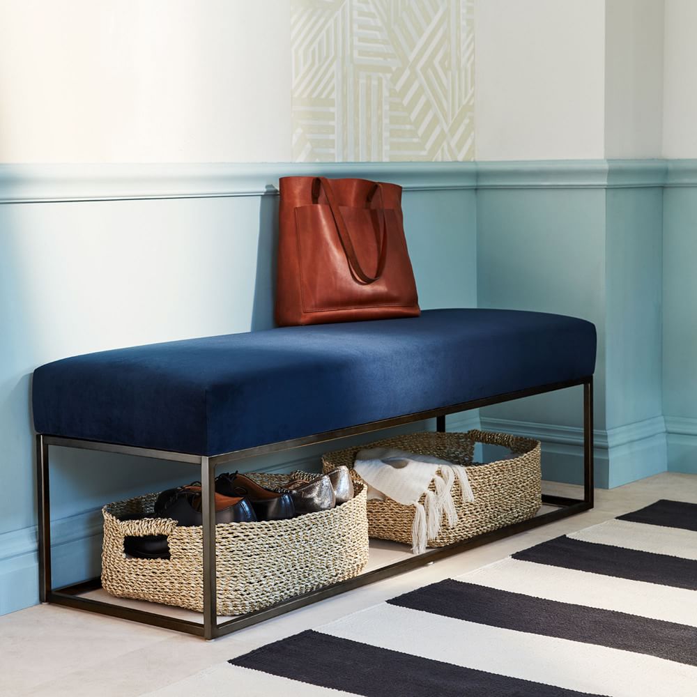 BOXY - Dark Blue Cushioned Ottoman Bench