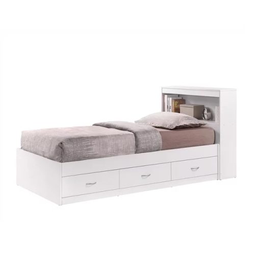 LANA - White Kids Single Bed with Storage Drawers