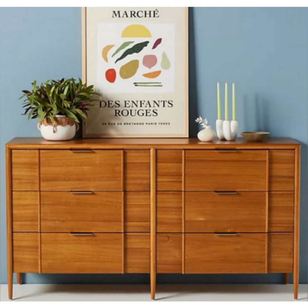 PAVO - Mid Century Style Oak Brown Polish Finish Side Board