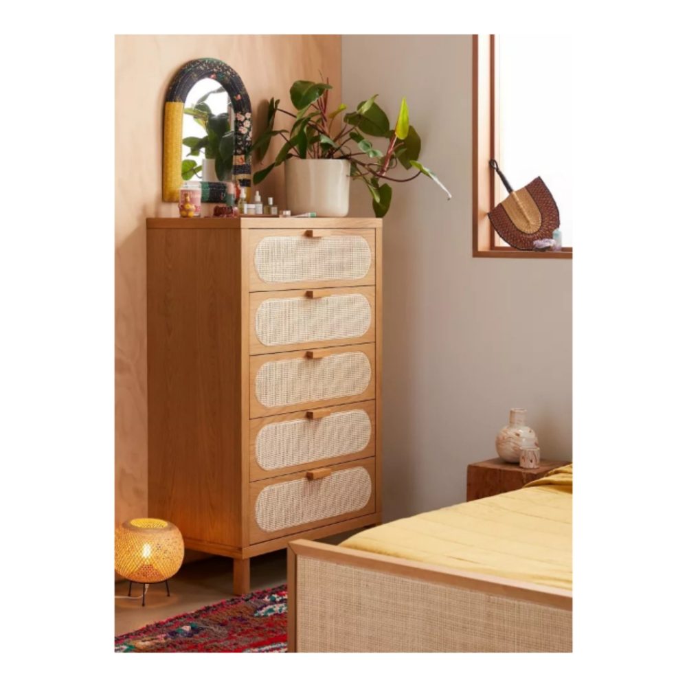 ASEN - Oak Brown Retro Style Chest Of Five Drawers