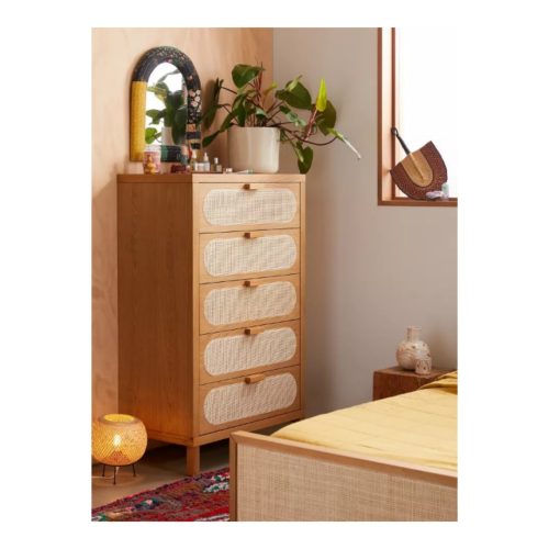 ASEN - Oak Brown Retro Style Chest Of Five Drawers