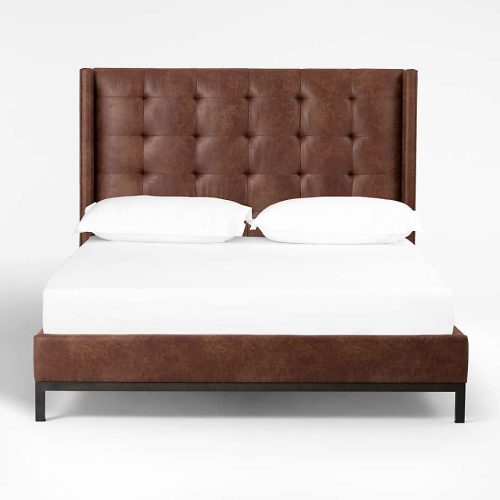 BAYAR - Dark Brown Faux Leather Upholstery King size Bed