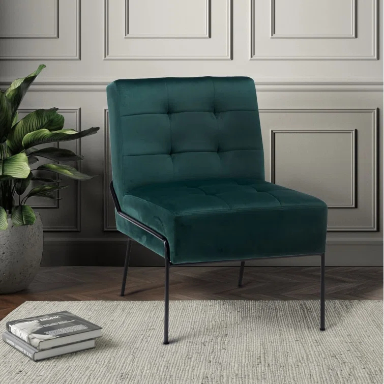 LEVENT - Green Velvet with Black Metallic Frame Accent Chair