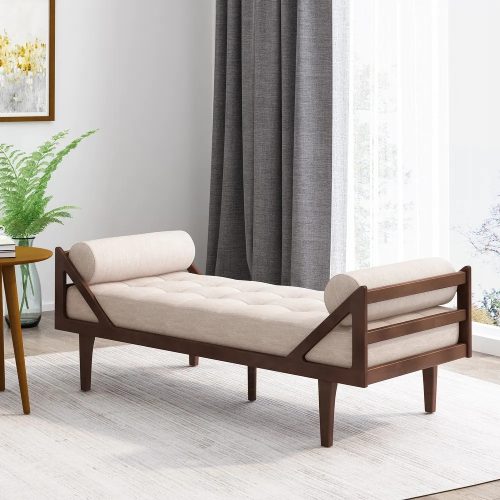 NAYLE - Classic Wooden Daybed with Two Neck Pillows