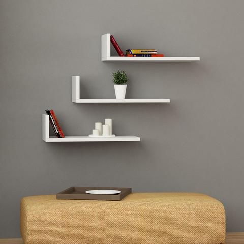 LORIM - L-Shaped Floating Shelves White Set of 3