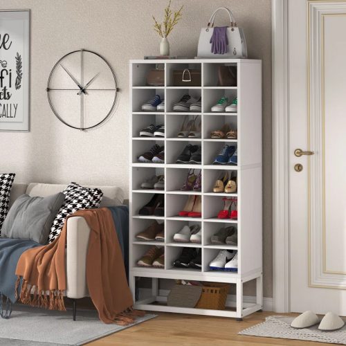 WILLOW - White Shoe Storage Rack with Metallic Frame