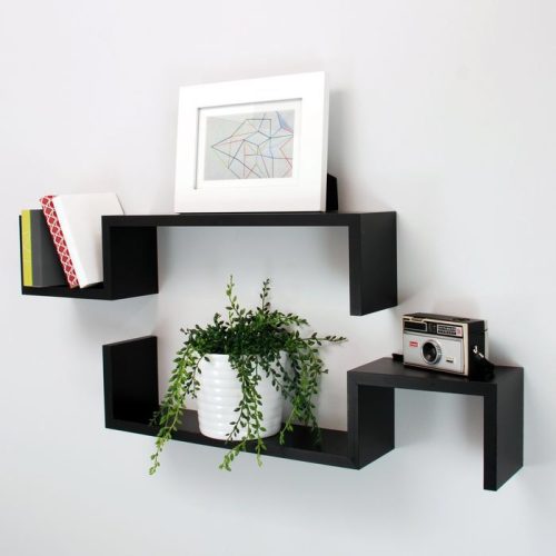 GLISH - S-Shaped Wall Floating Shelves Black Set of 2