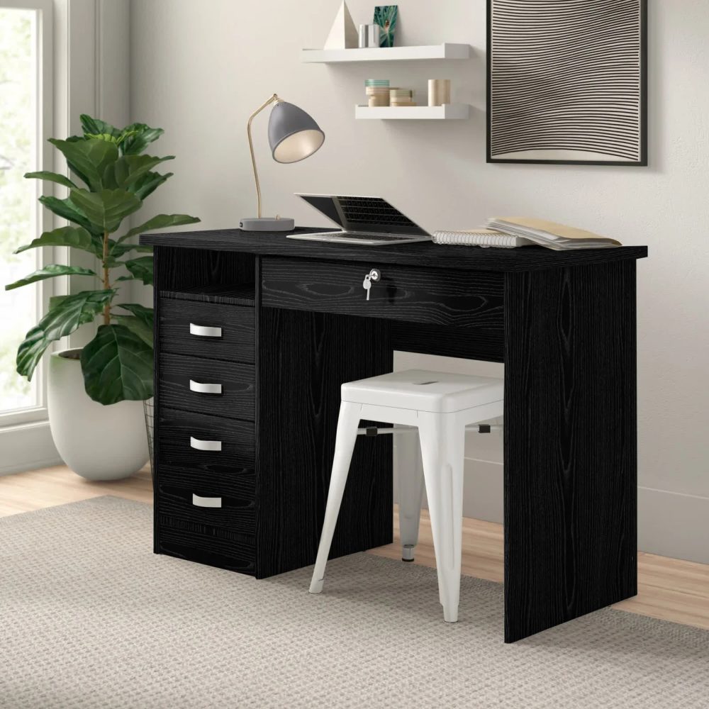 ROGER - Black Work Table with five Drawers