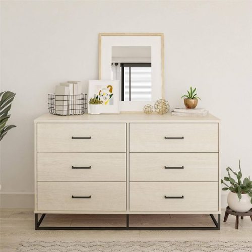 DOOM - Oak White Chester Drawer with Black Metallic Base