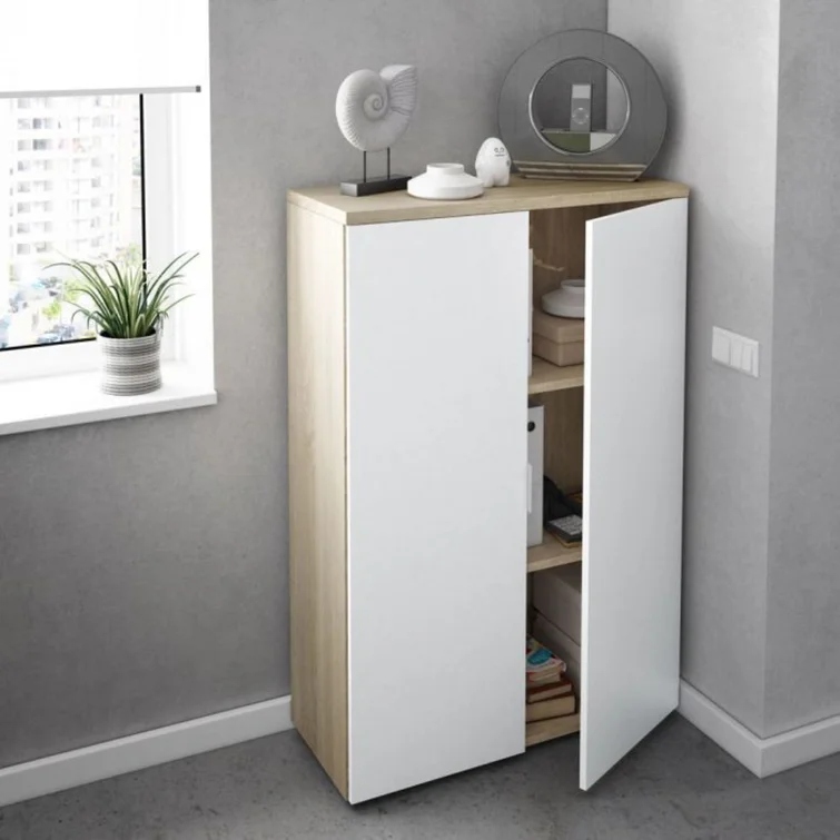 FLORID - White & Oak Compact Storage Cabinet