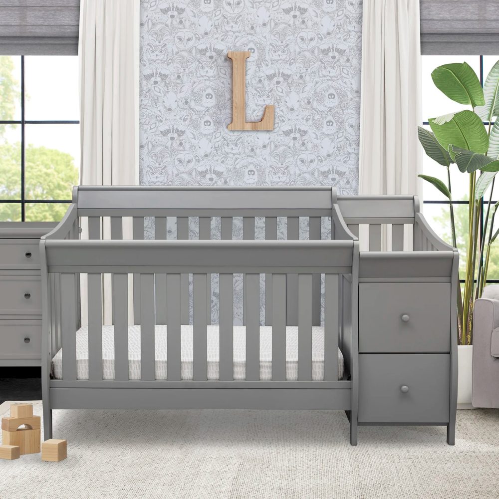 ARIA - Grey Baby Crib With Changer