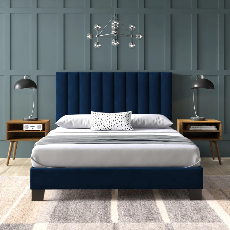 AARON - Navy Blue Queen Size Bedroom Set
