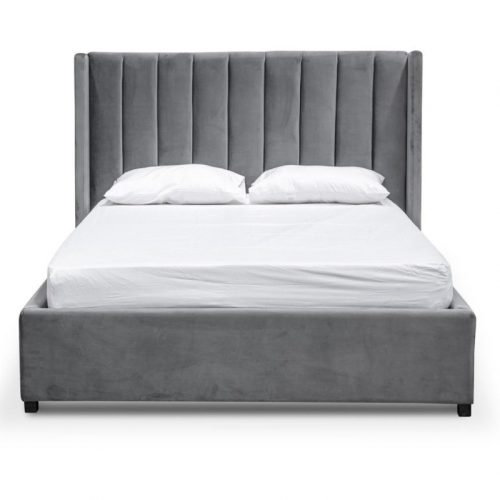 GRISS - Grey Velvet Upholstery King Size Bed