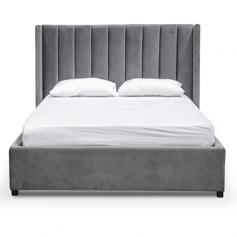 GRISS - Grey Velvet Upholstery King Size Bed