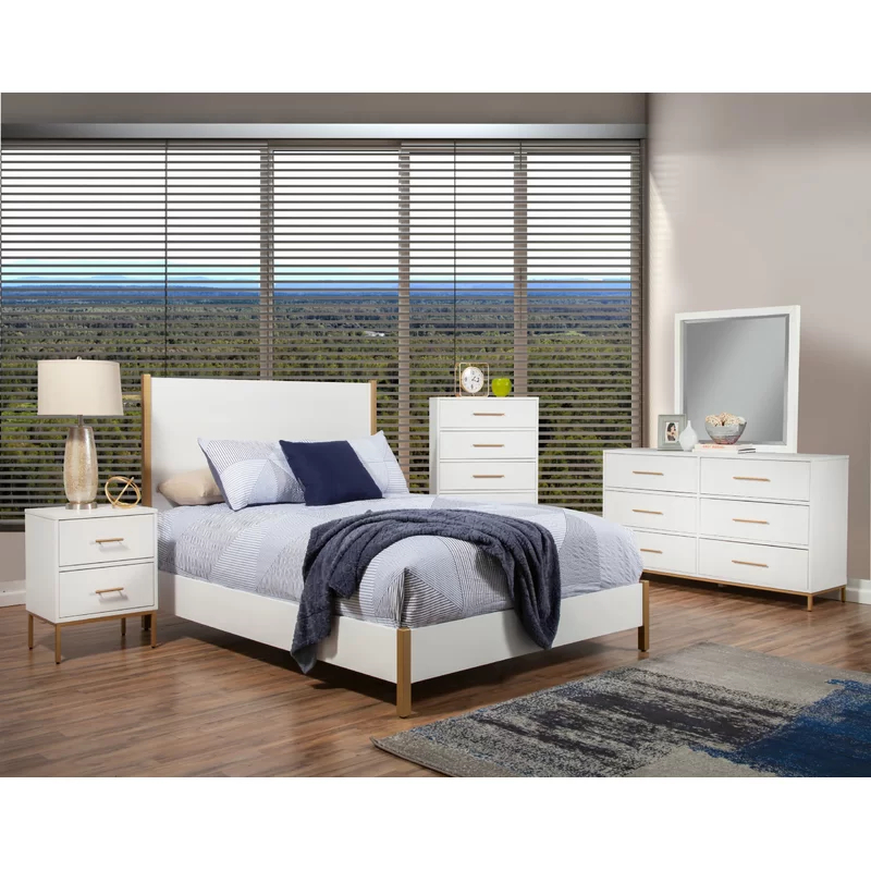 AKHAN - White & Golden Four piece Bedroom Set