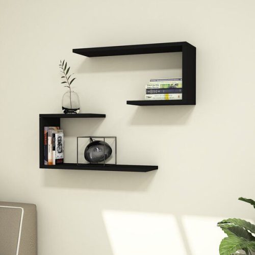PLUTO - DIY Wall Floating Shelf Two Piece Set Black