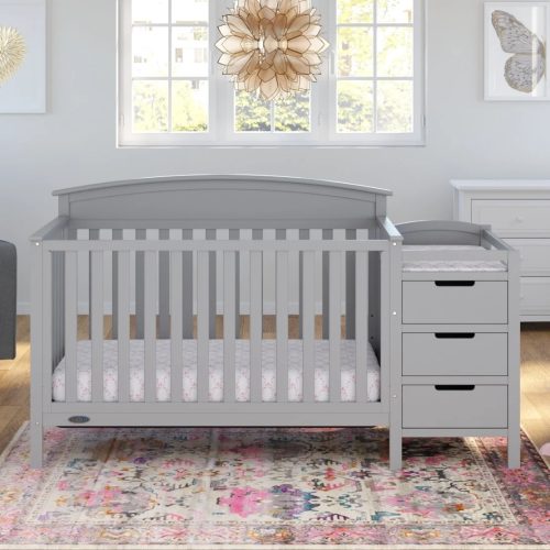 JEVKA - Pebble Grey Baby Crib With Changer
