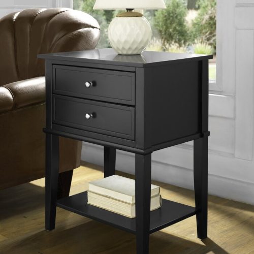 DERBY - Black Double Drawer Nightstand