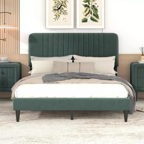 PRENA - Green Velvet Upholstery King Size Bed