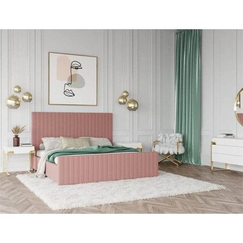 RUBY - Pink Channel Tufted King Size Bed