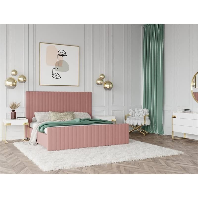 RUBY - Pink Channel Tufted King Size Bed