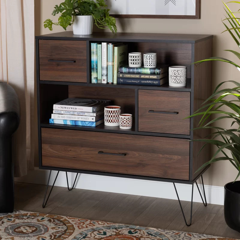 RENATA - Dark Walnut Brown Mid Century Side Board With Hairpin Legs