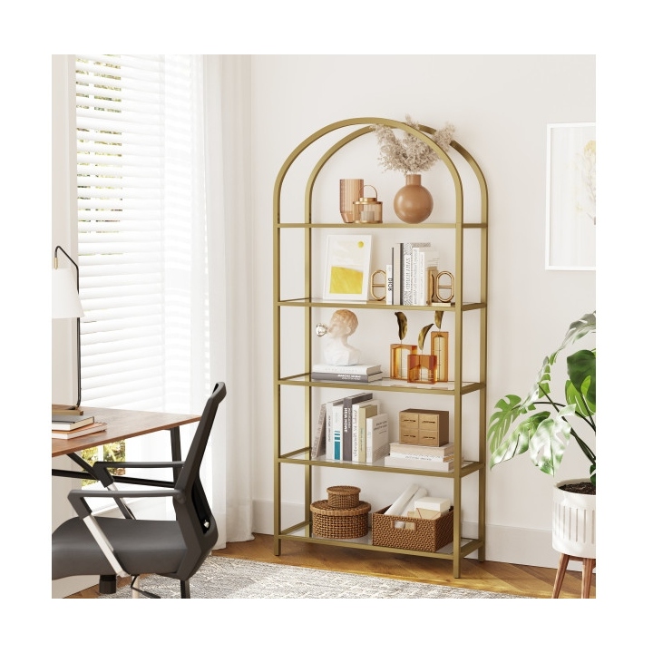 FERA - Metallic Bookshelf with Glass Shelves