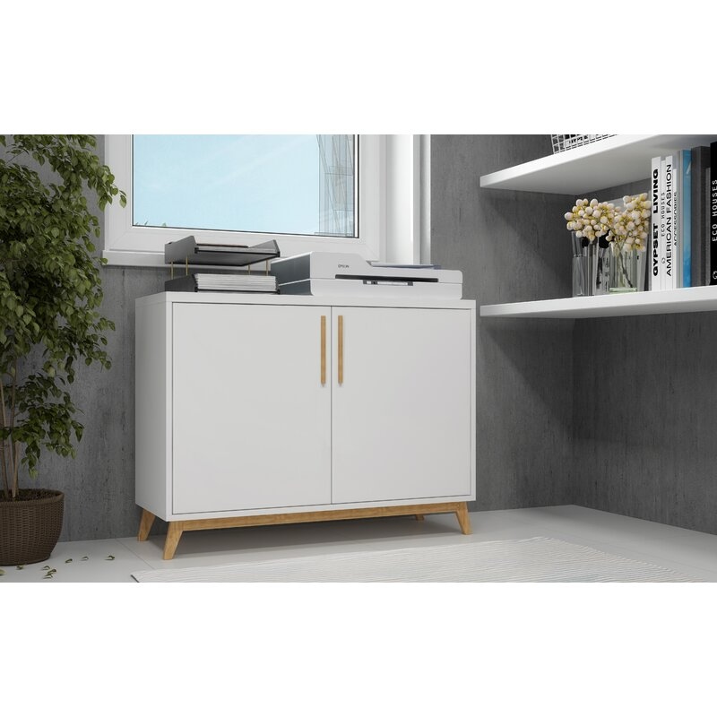 VILLE - White & Oak Brown Cabinet Storage Side Board