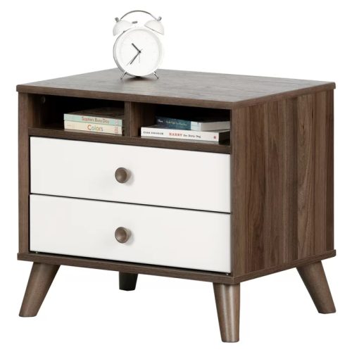 NIDAN - Two Drawer Nightstand with Open Shelf