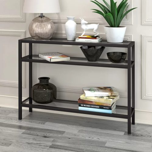 ACNES - Metallic Frame Console Table with Glass Shelves