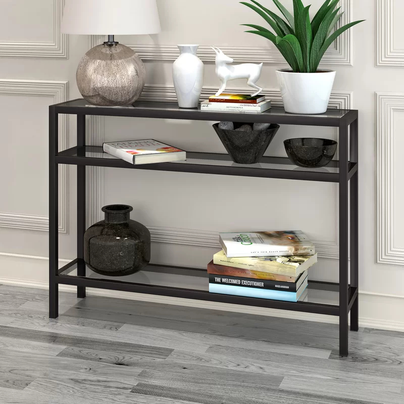 ACNES - Metallic Frame Console Table with Glass Shelves