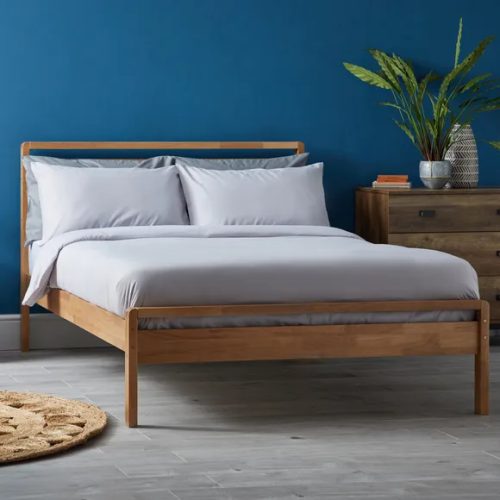 OAKY - Oak Brown Polish Finish Queen Size Bed