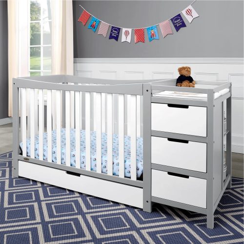 SEGOE - Pebble Grey & White Baby Crib With Changer and Storage
