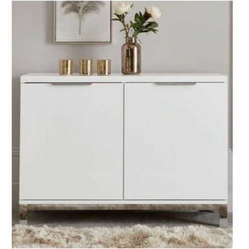 INA - White Storage Cabinet Sideboard with Stainless Steel Base