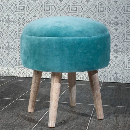 RISCO - Round Teal Blue Tufted Vanity Stool