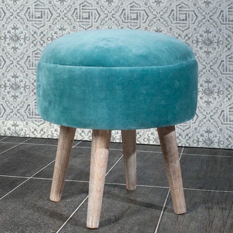 RISCO - Round Teal Blue Tufted Vanity Stool