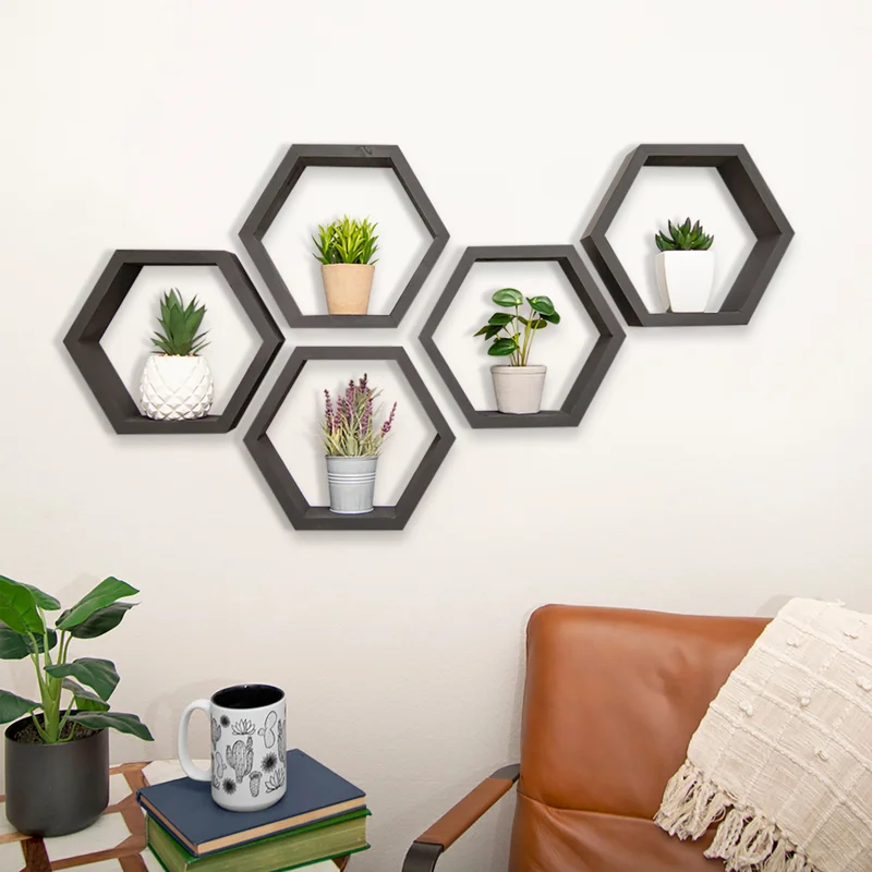 PAHLO - Set of Five Hexagonal Wall Shelves