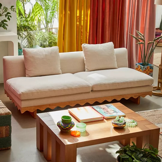 ABNUS - Modern Scalloped Three Seater Sofa White