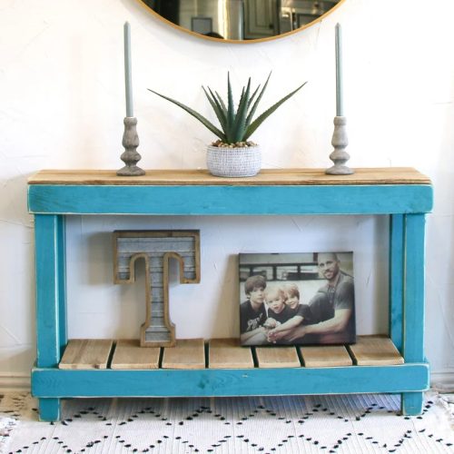 AFRA - Blue & Oak Solid Wood Console Table