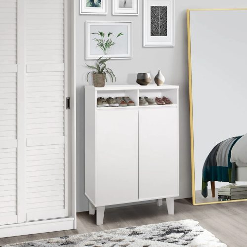 WEILER - White Shoe Storage Cabinet with Open Shelves